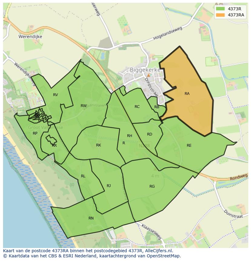 Afbeelding van het postcodegebied 4373 RA op de kaart.
