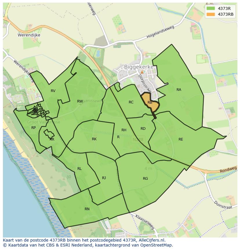 Afbeelding van het postcodegebied 4373 RB op de kaart.