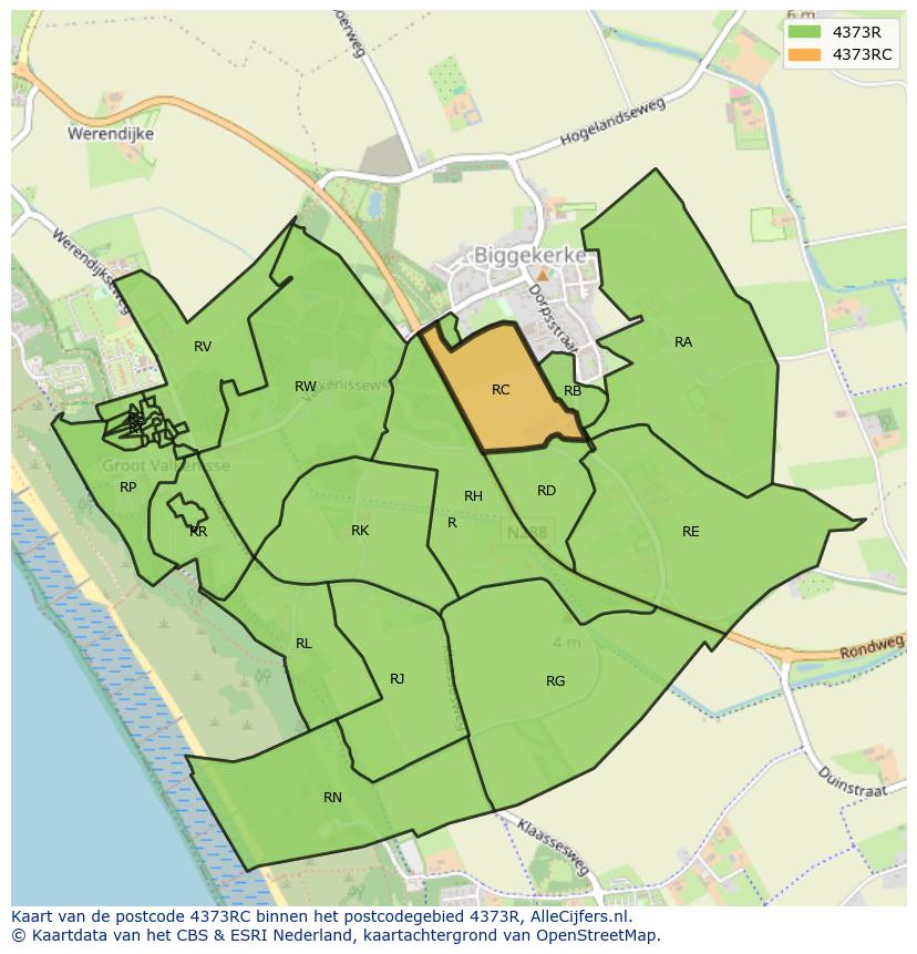 Afbeelding van het postcodegebied 4373 RC op de kaart.