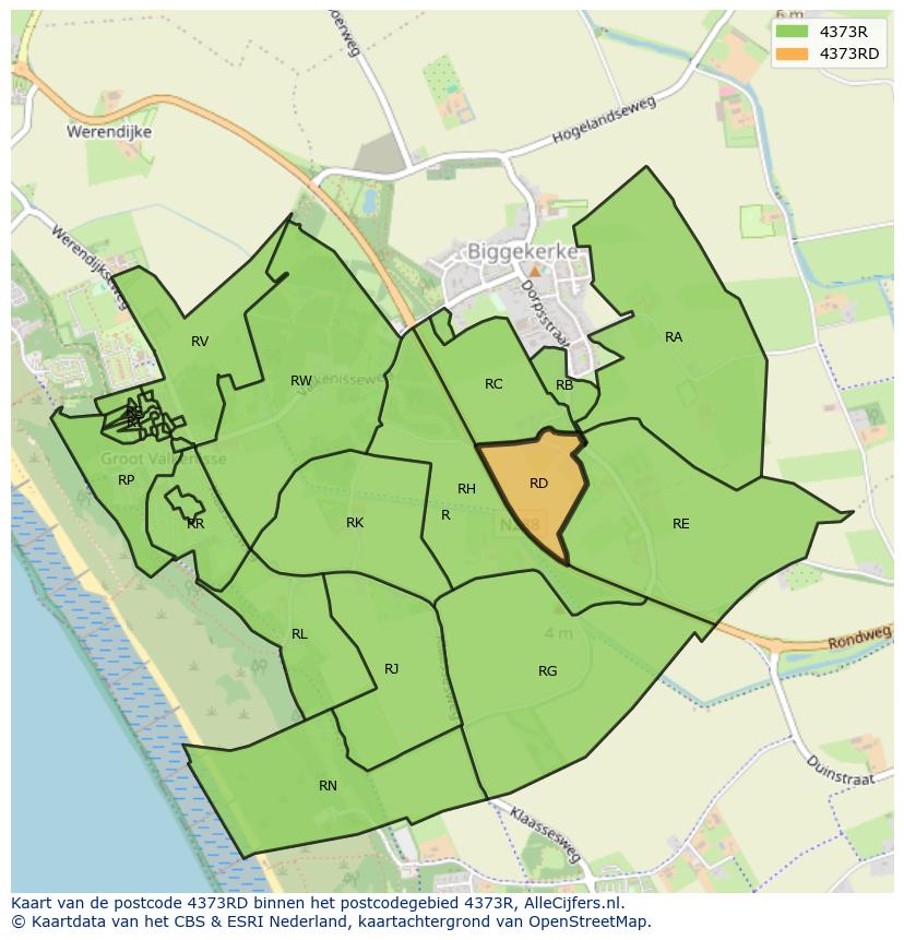 Afbeelding van het postcodegebied 4373 RD op de kaart.