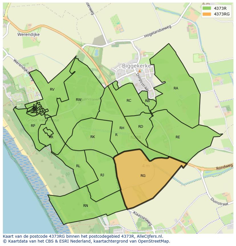Afbeelding van het postcodegebied 4373 RG op de kaart.