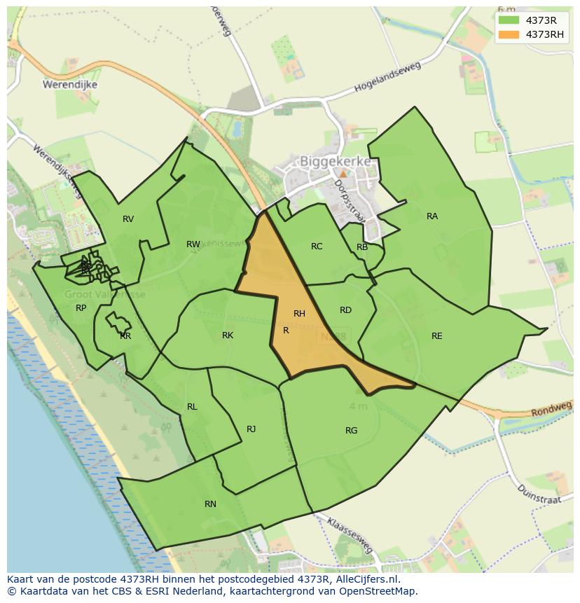 Afbeelding van het postcodegebied 4373 RH op de kaart.