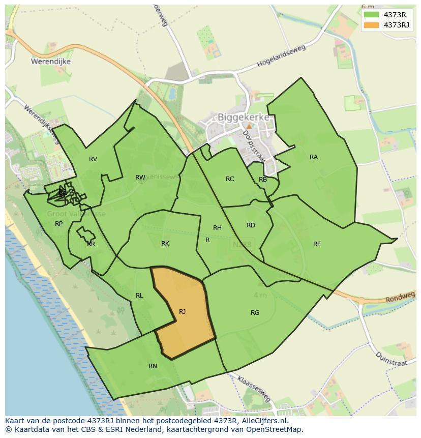 Afbeelding van het postcodegebied 4373 RJ op de kaart.