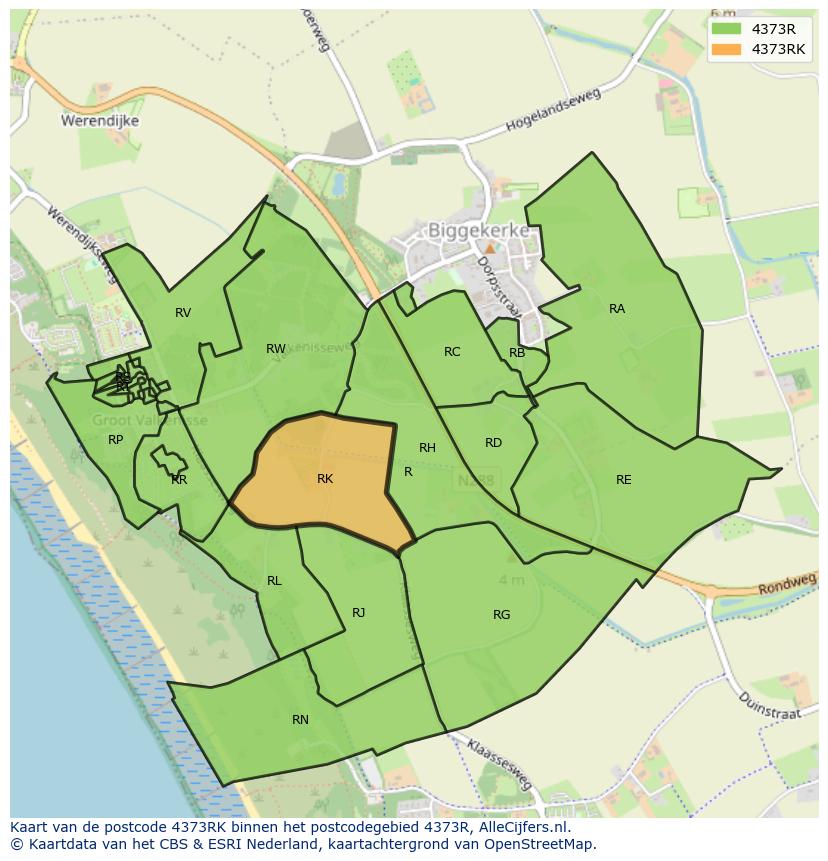 Afbeelding van het postcodegebied 4373 RK op de kaart.