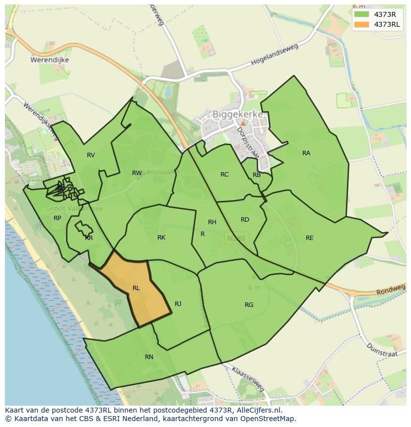 Afbeelding van het postcodegebied 4373 RL op de kaart.