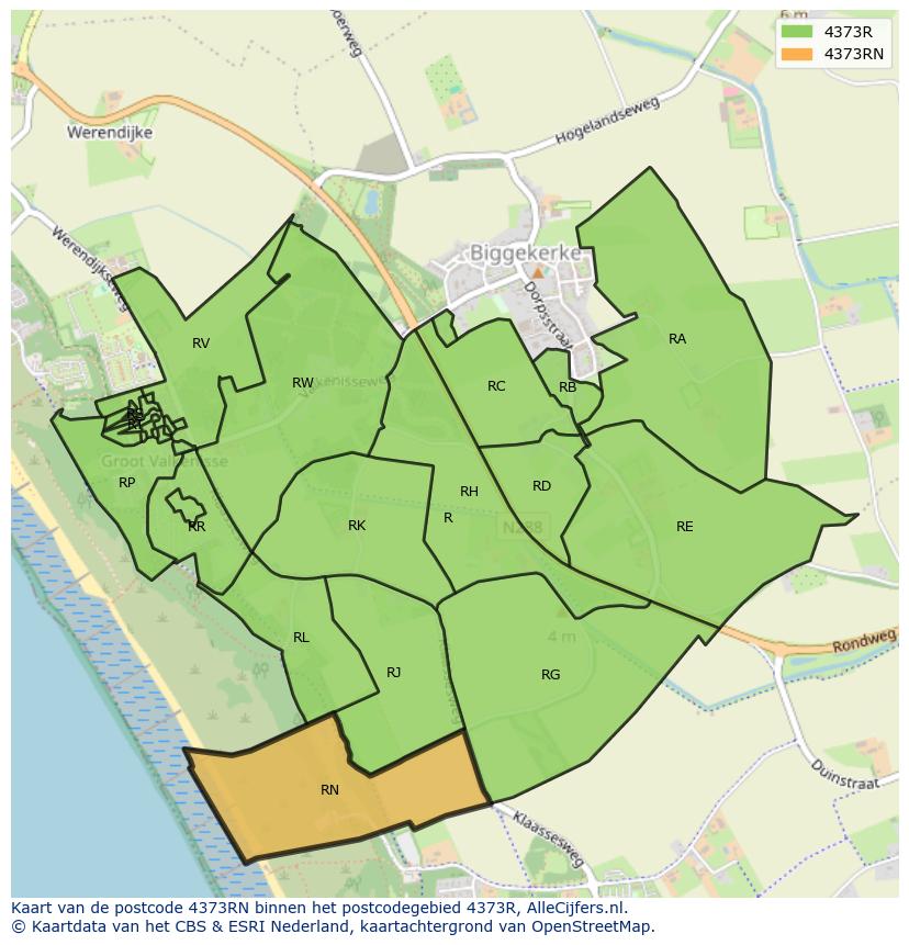 Afbeelding van het postcodegebied 4373 RN op de kaart.
