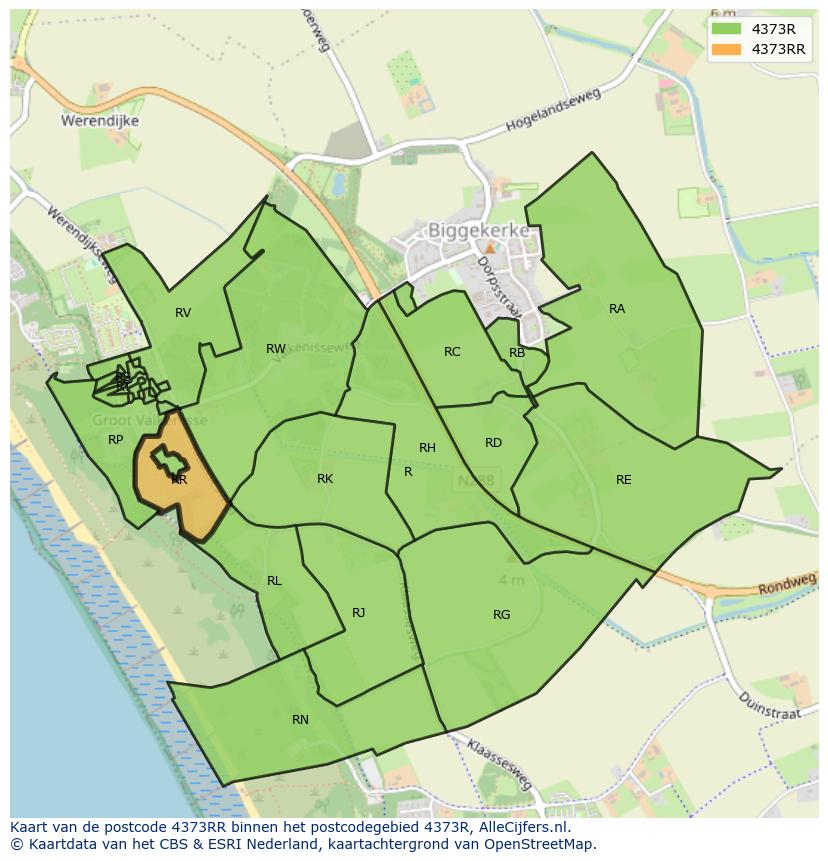 Afbeelding van het postcodegebied 4373 RR op de kaart.