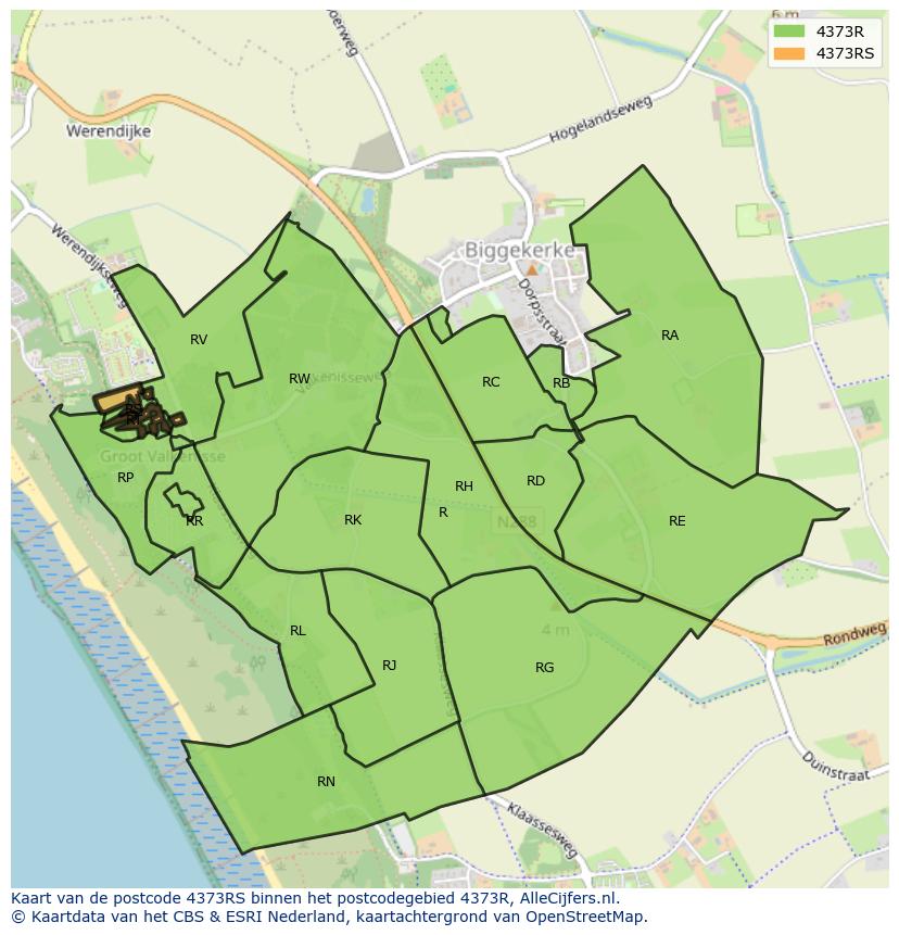 Afbeelding van het postcodegebied 4373 RS op de kaart.
