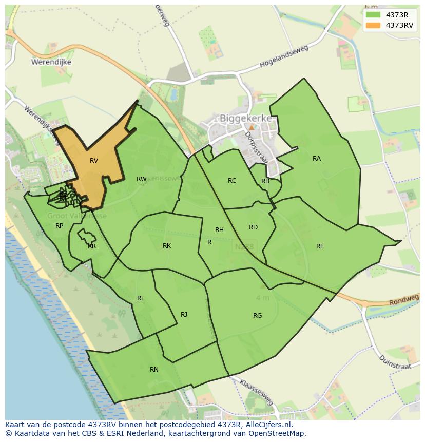 Afbeelding van het postcodegebied 4373 RV op de kaart.