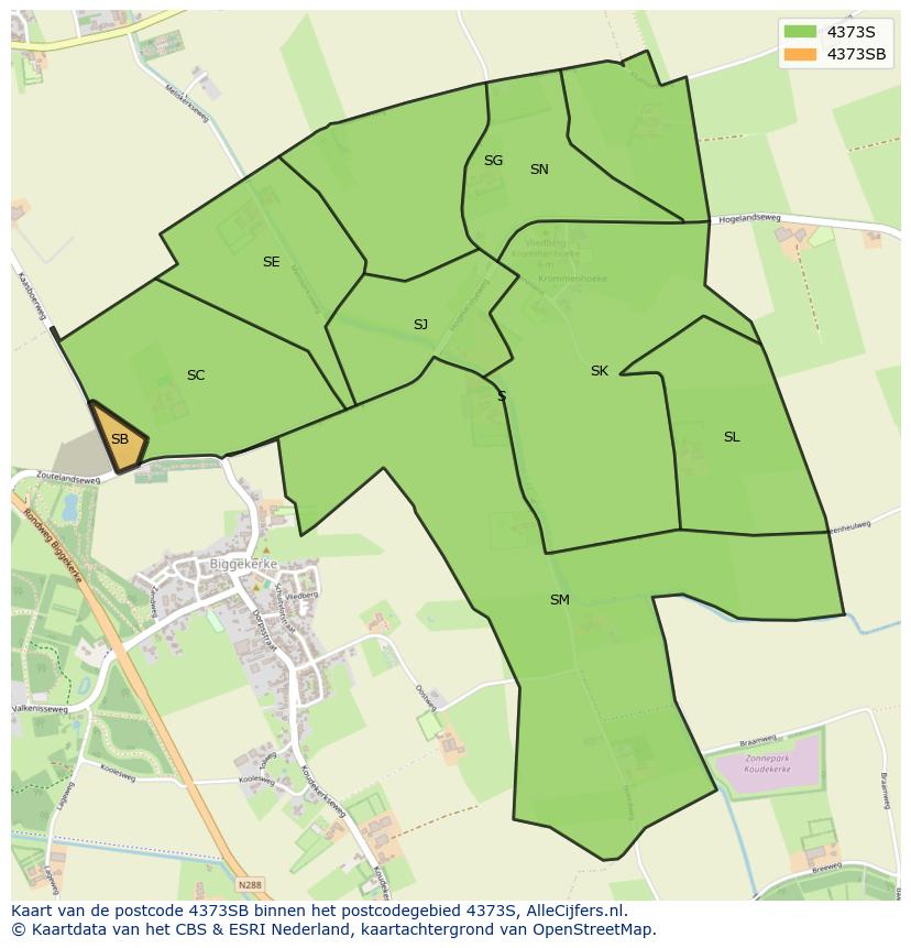 Afbeelding van het postcodegebied 4373 SB op de kaart.