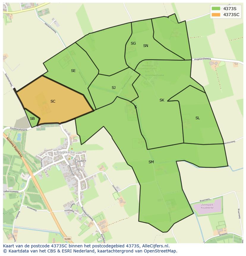 Afbeelding van het postcodegebied 4373 SC op de kaart.