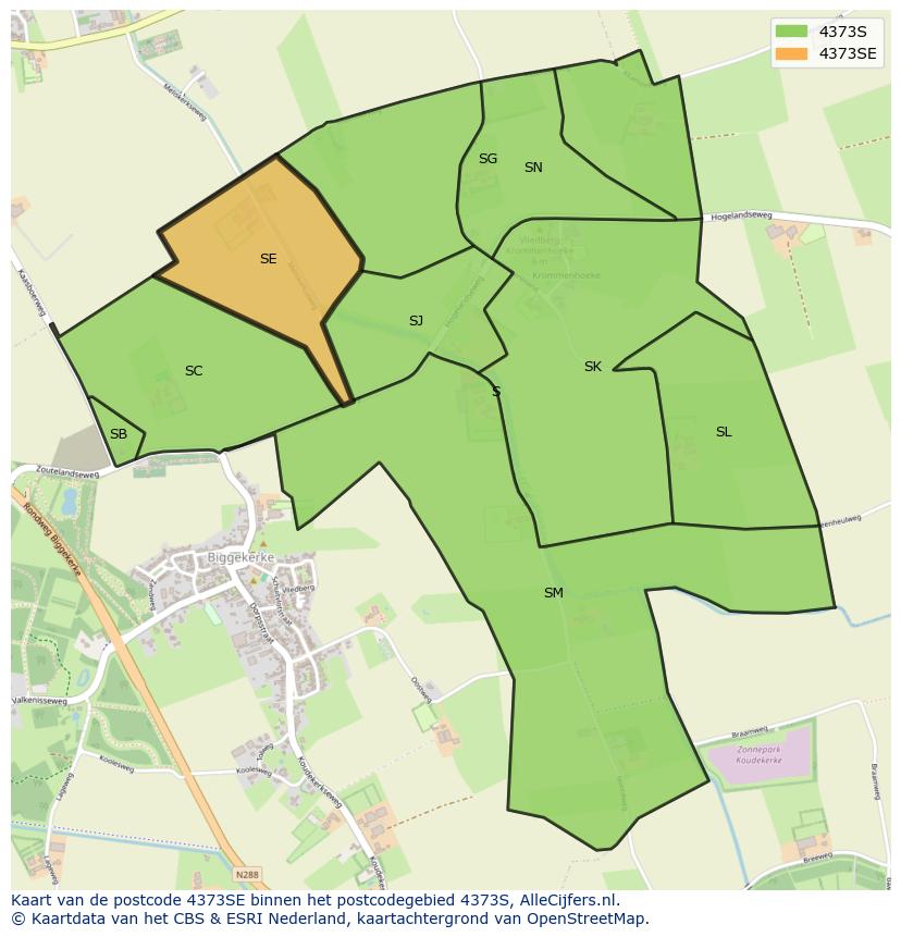 Afbeelding van het postcodegebied 4373 SE op de kaart.