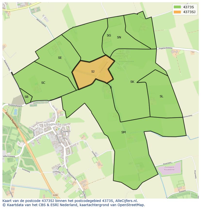 Afbeelding van het postcodegebied 4373 SJ op de kaart.