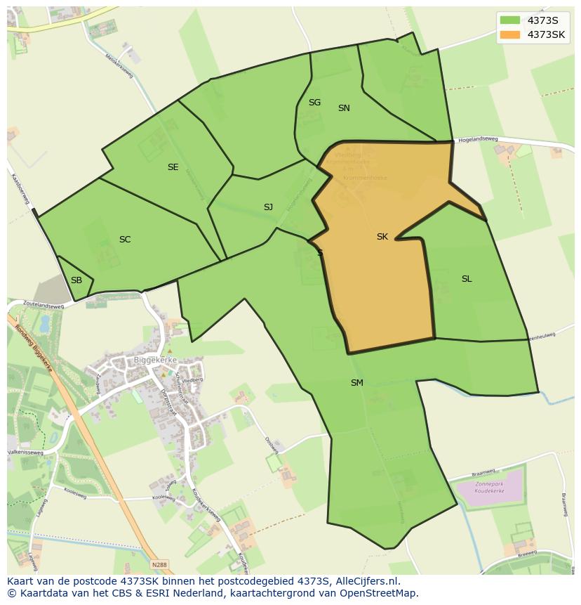 Afbeelding van het postcodegebied 4373 SK op de kaart.