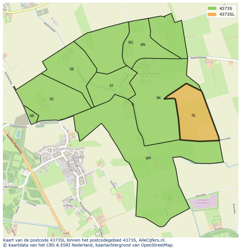 Afbeelding van het postcodegebied 4373 SL op de kaart.