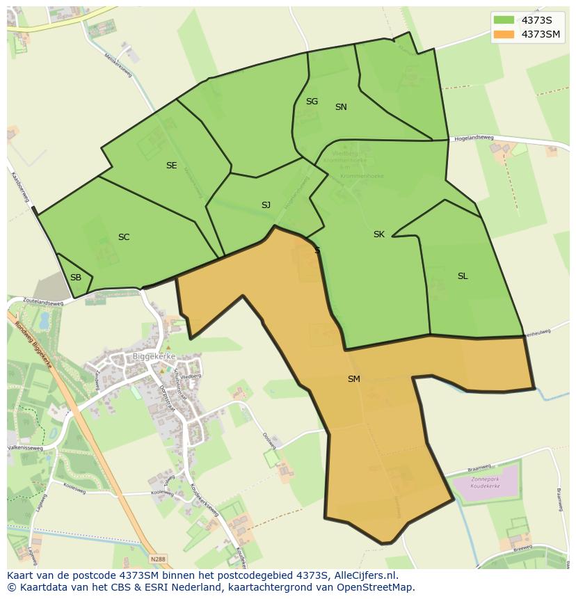 Afbeelding van het postcodegebied 4373 SM op de kaart.