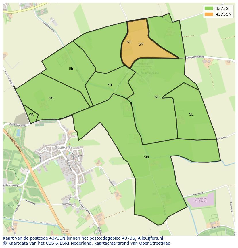 Afbeelding van het postcodegebied 4373 SN op de kaart.