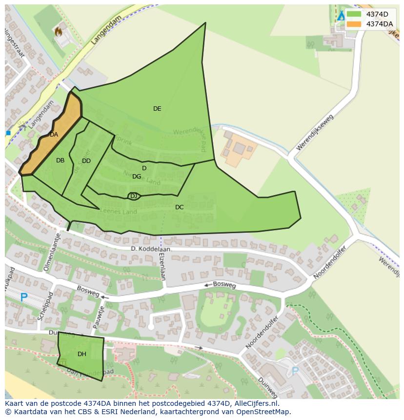 Afbeelding van het postcodegebied 4374 DA op de kaart.