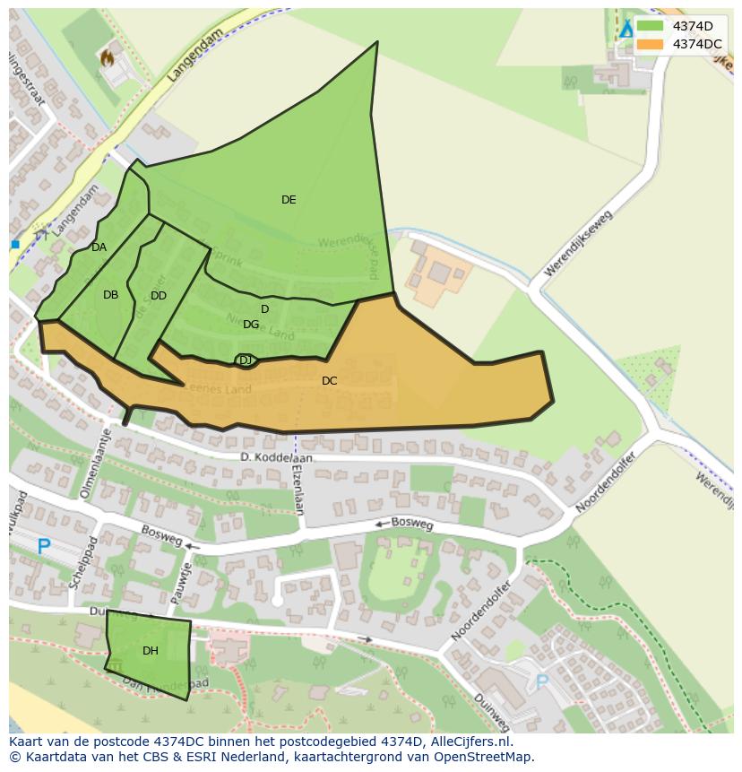 Afbeelding van het postcodegebied 4374 DC op de kaart.