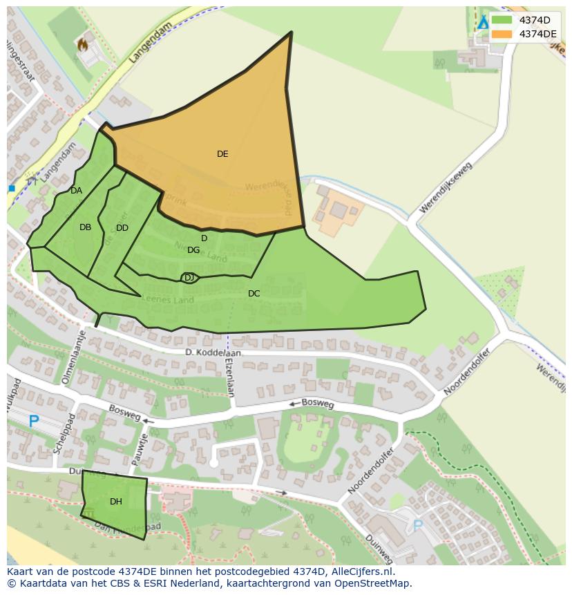 Afbeelding van het postcodegebied 4374 DE op de kaart.