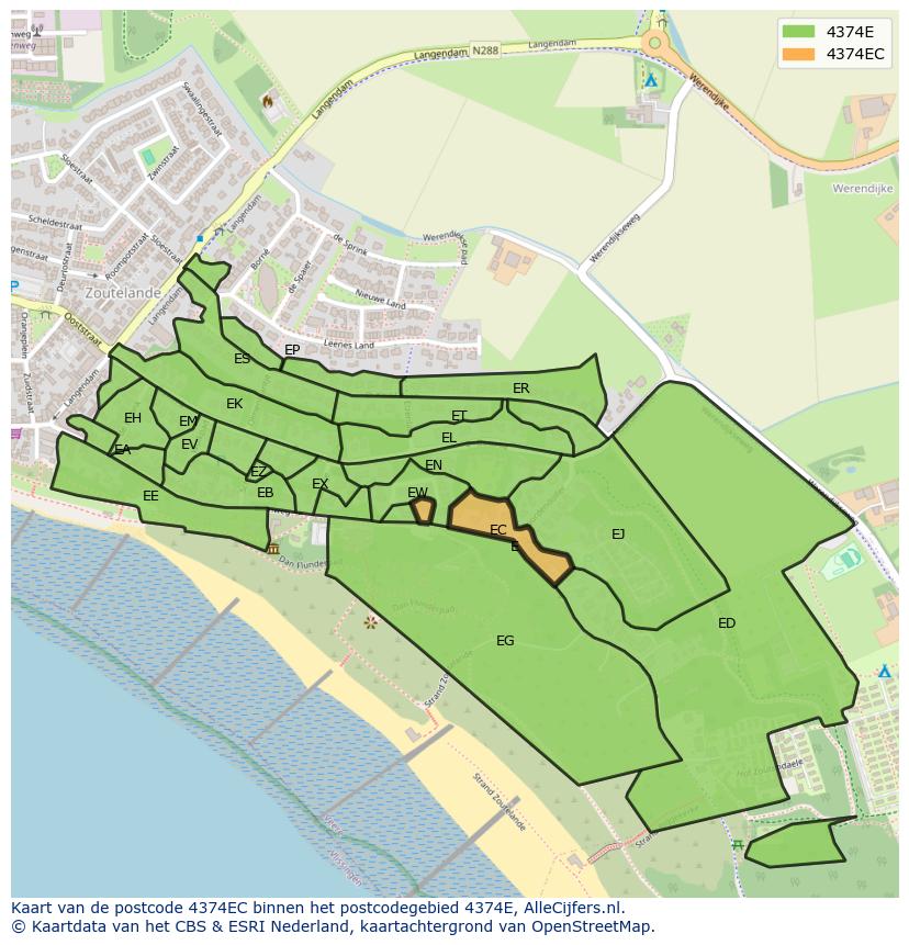 Afbeelding van het postcodegebied 4374 EC op de kaart.