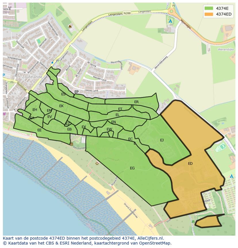 Afbeelding van het postcodegebied 4374 ED op de kaart.