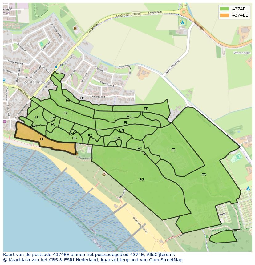 Afbeelding van het postcodegebied 4374 EE op de kaart.