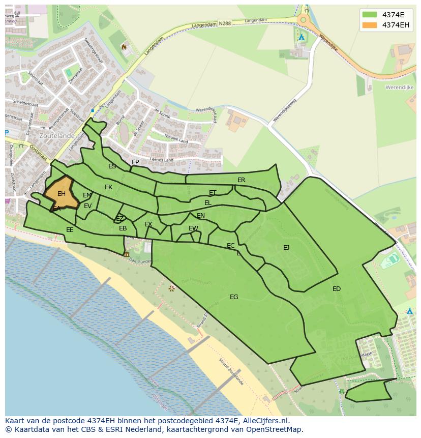 Afbeelding van het postcodegebied 4374 EH op de kaart.