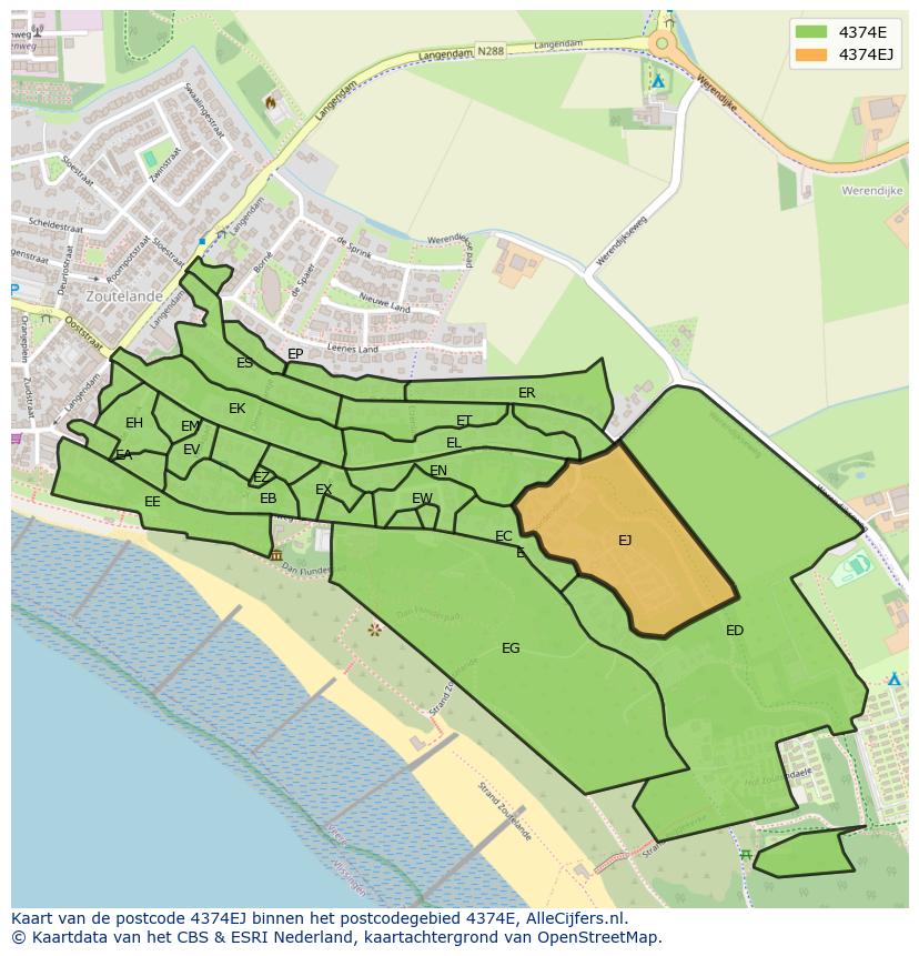 Afbeelding van het postcodegebied 4374 EJ op de kaart.