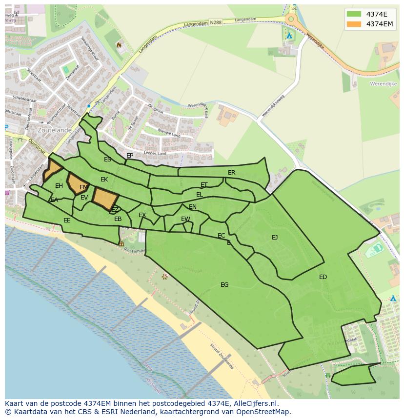 Afbeelding van het postcodegebied 4374 EM op de kaart.