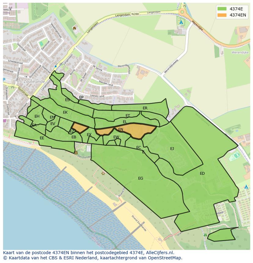 Afbeelding van het postcodegebied 4374 EN op de kaart.