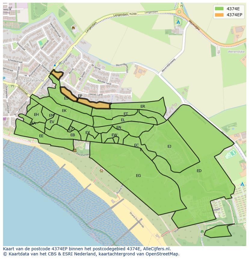Afbeelding van het postcodegebied 4374 EP op de kaart.