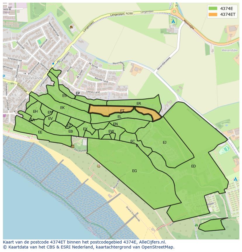 Afbeelding van het postcodegebied 4374 ET op de kaart.