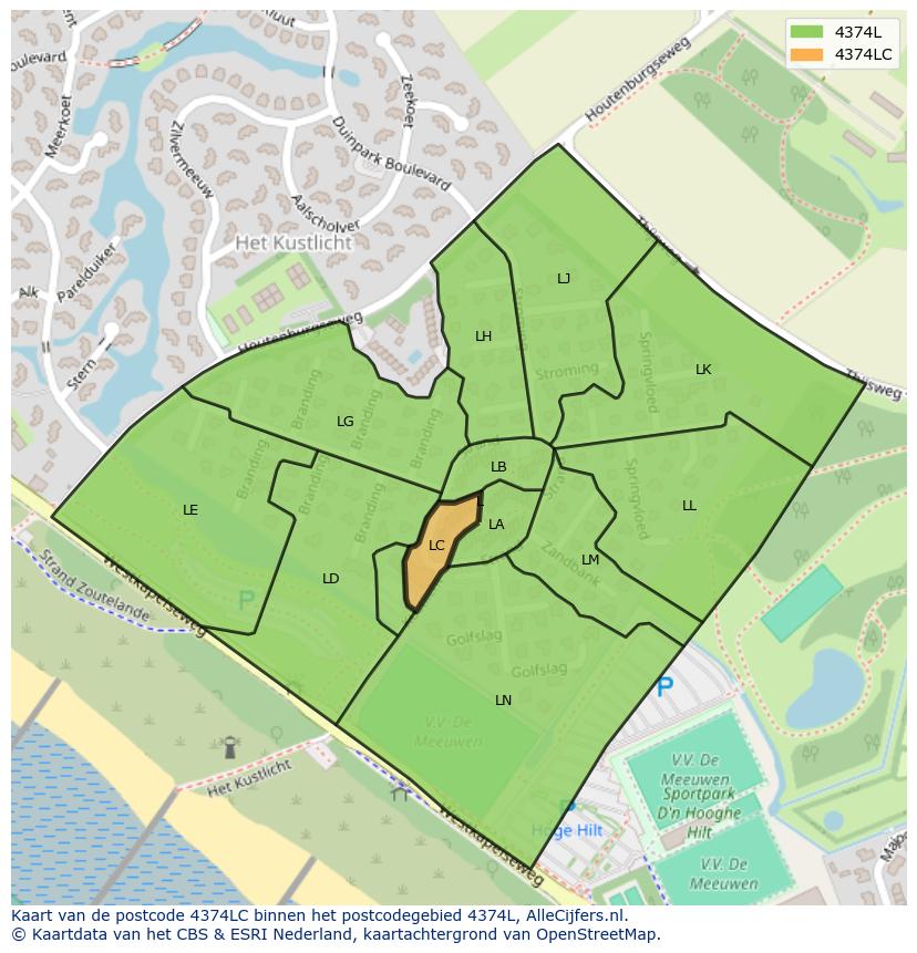 Afbeelding van het postcodegebied 4374 LC op de kaart.