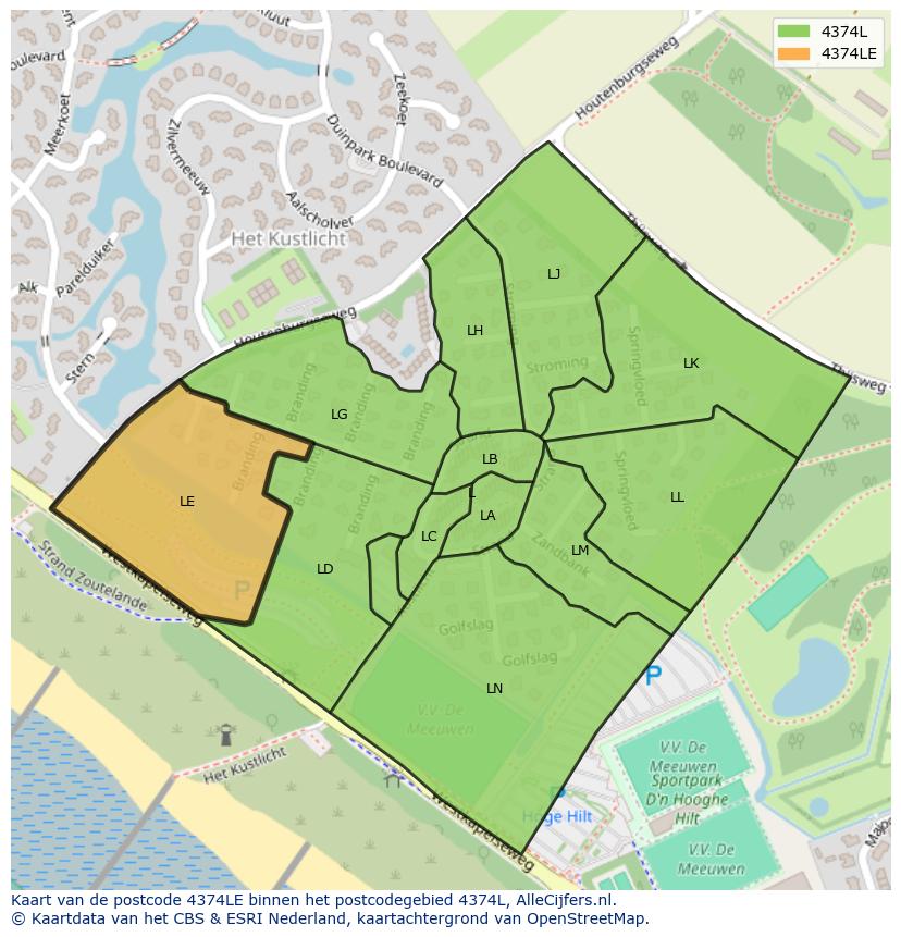 Afbeelding van het postcodegebied 4374 LE op de kaart.