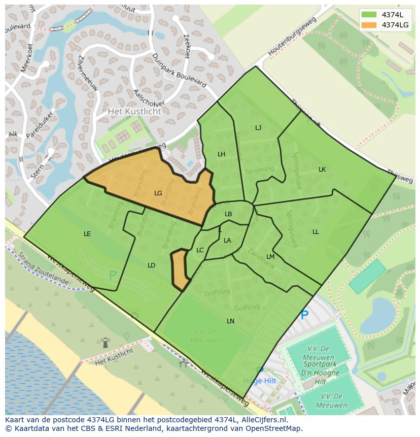 Afbeelding van het postcodegebied 4374 LG op de kaart.