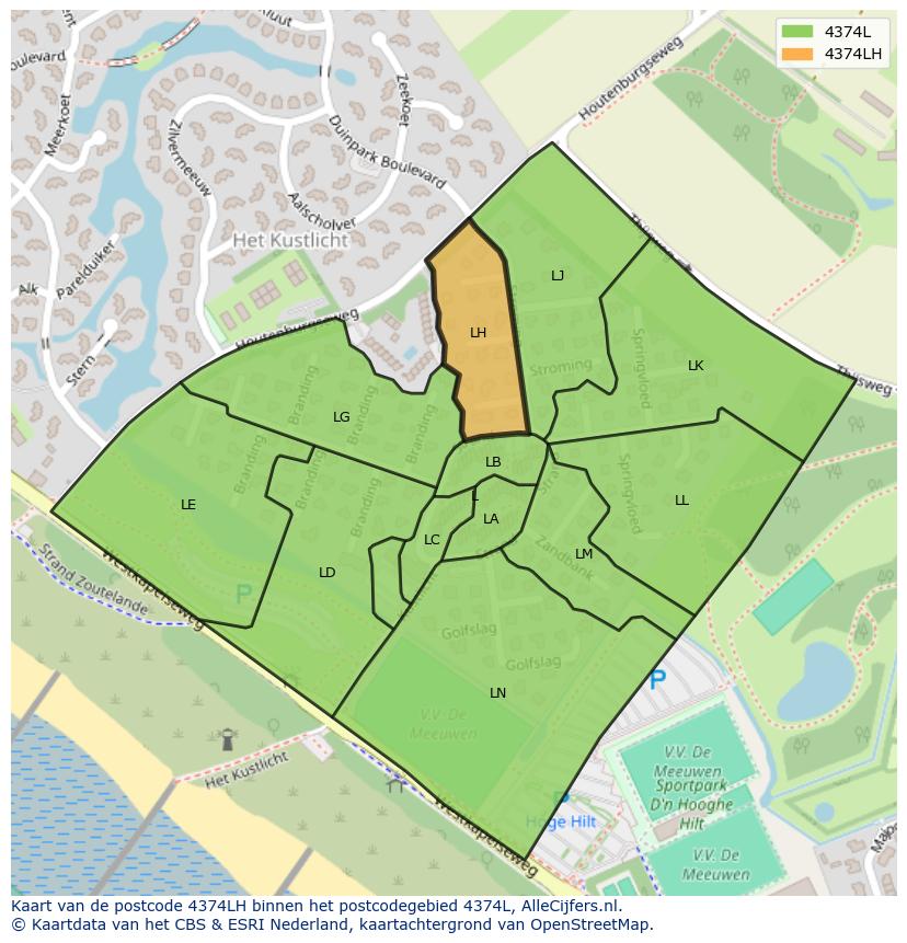 Afbeelding van het postcodegebied 4374 LH op de kaart.