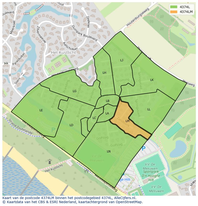 Afbeelding van het postcodegebied 4374 LM op de kaart.