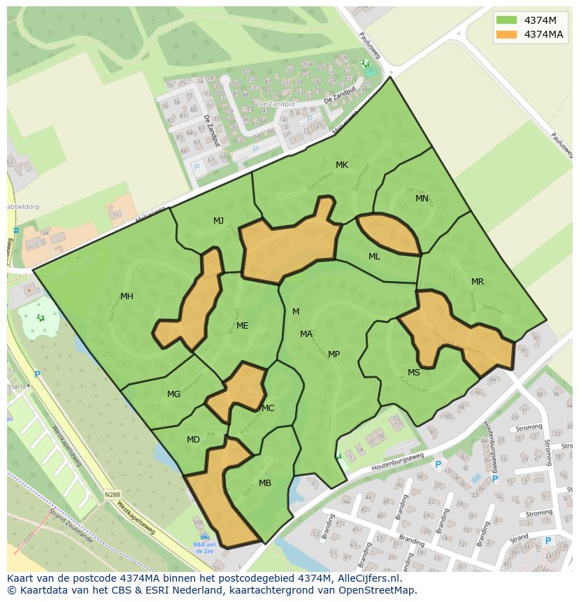 Afbeelding van het postcodegebied 4374 MA op de kaart.