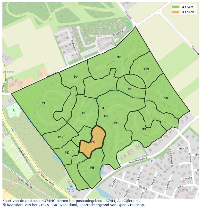 Afbeelding van het postcodegebied 4374 MC op de kaart.