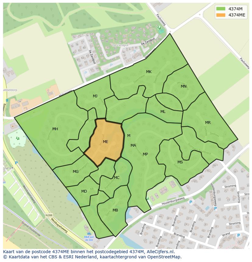 Afbeelding van het postcodegebied 4374 ME op de kaart.