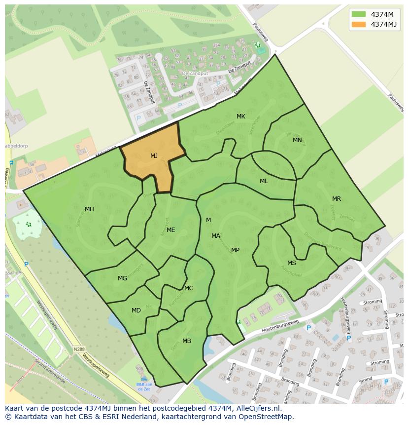 Afbeelding van het postcodegebied 4374 MJ op de kaart.