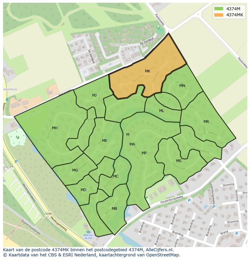 Afbeelding van het postcodegebied 4374 MK op de kaart.