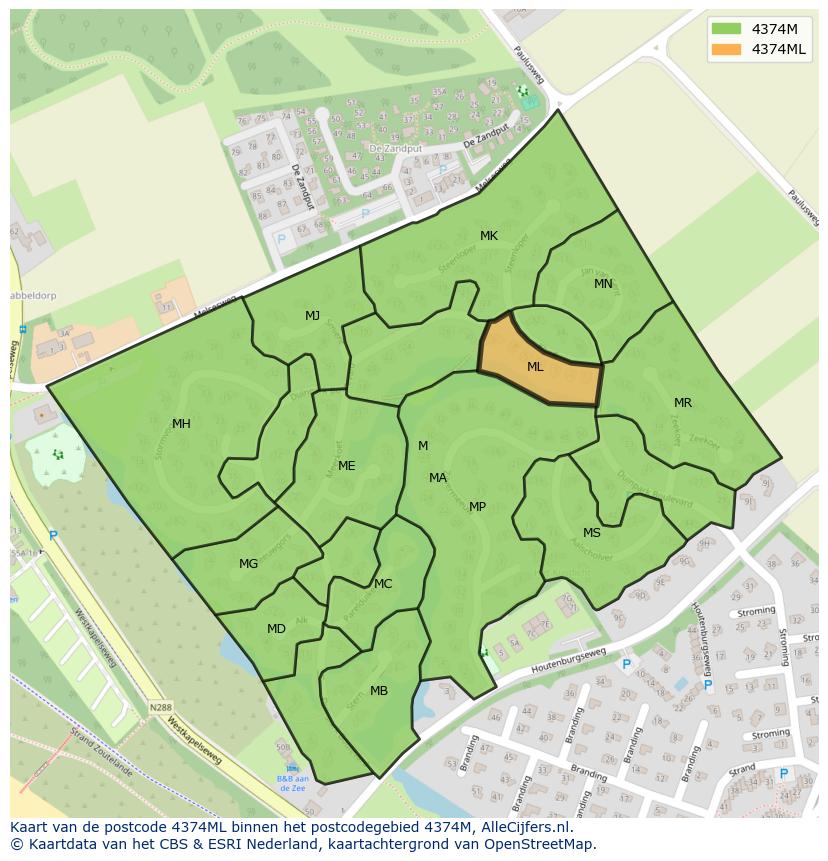 Afbeelding van het postcodegebied 4374 ML op de kaart.