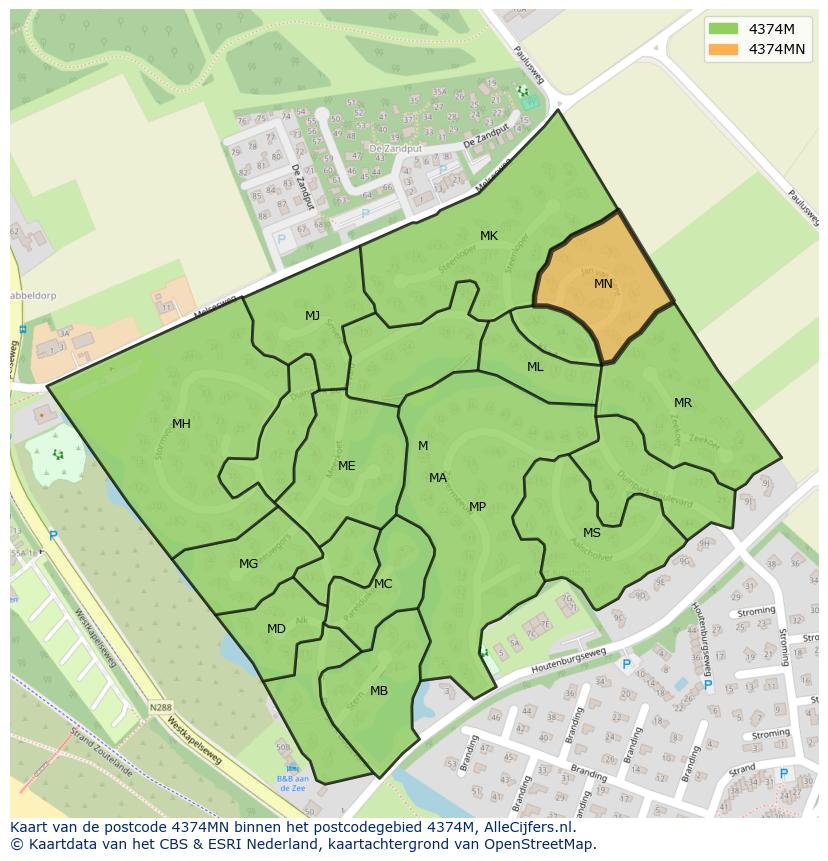 Afbeelding van het postcodegebied 4374 MN op de kaart.