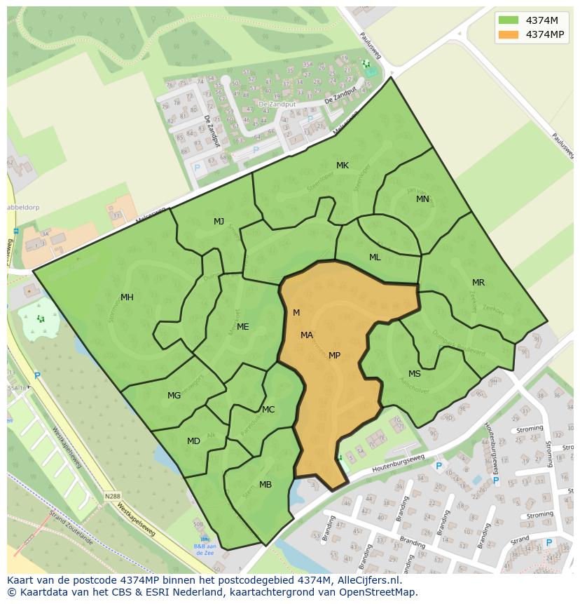 Afbeelding van het postcodegebied 4374 MP op de kaart.