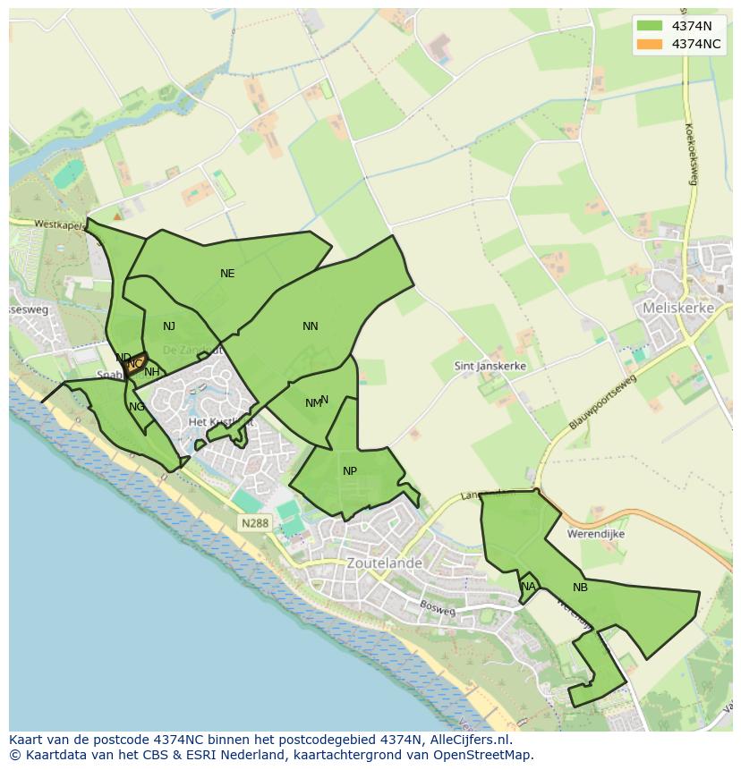 Afbeelding van het postcodegebied 4374 NC op de kaart.