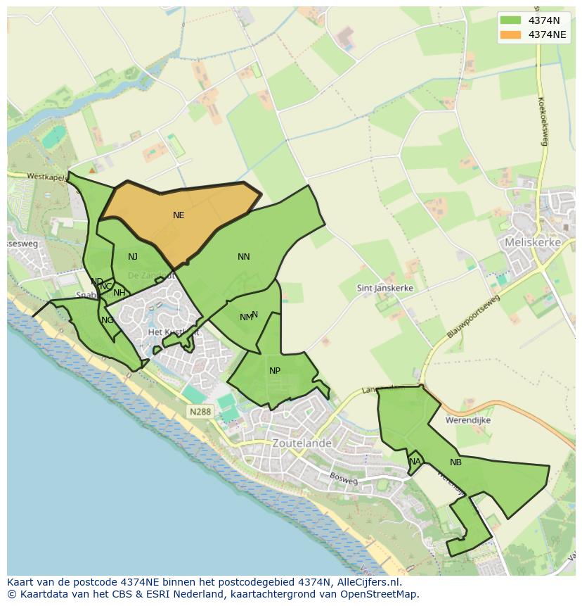 Afbeelding van het postcodegebied 4374 NE op de kaart.