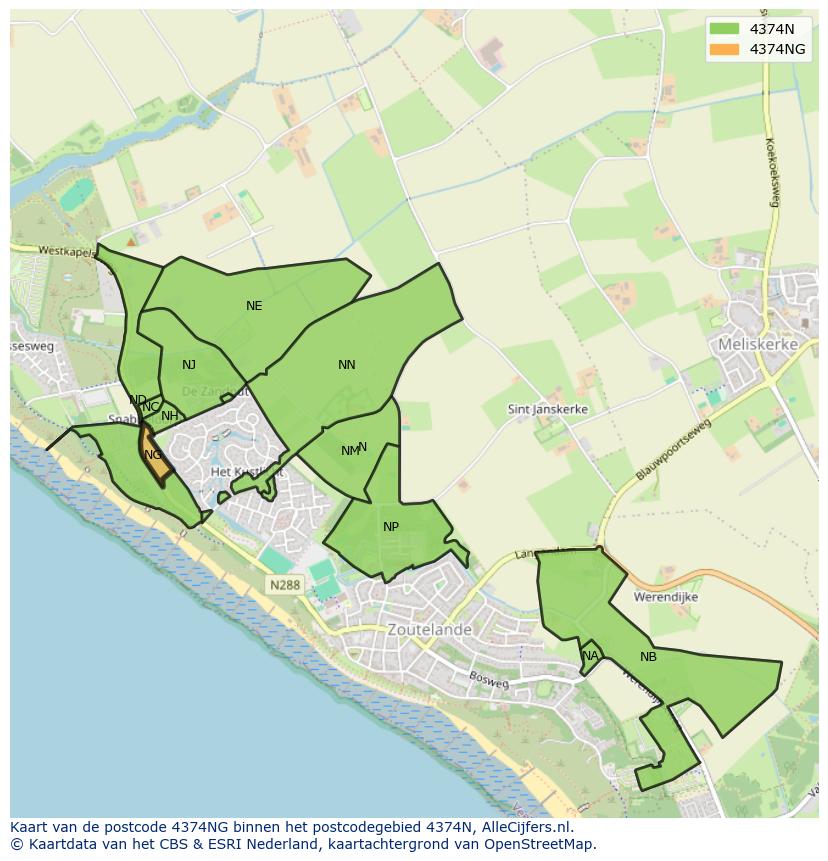 Afbeelding van het postcodegebied 4374 NG op de kaart.