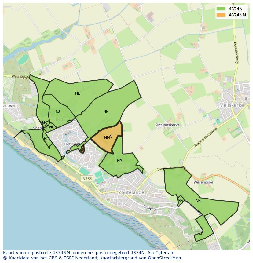 Afbeelding van het postcodegebied 4374 NM op de kaart.